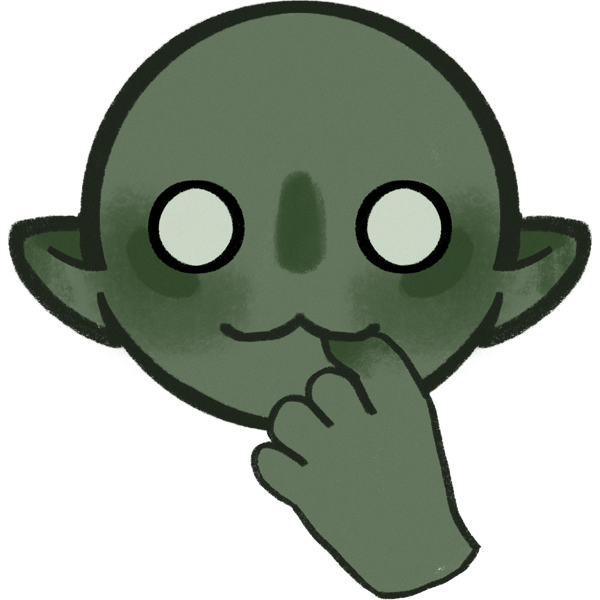 a light green person with pointy ears chewing on their nails
